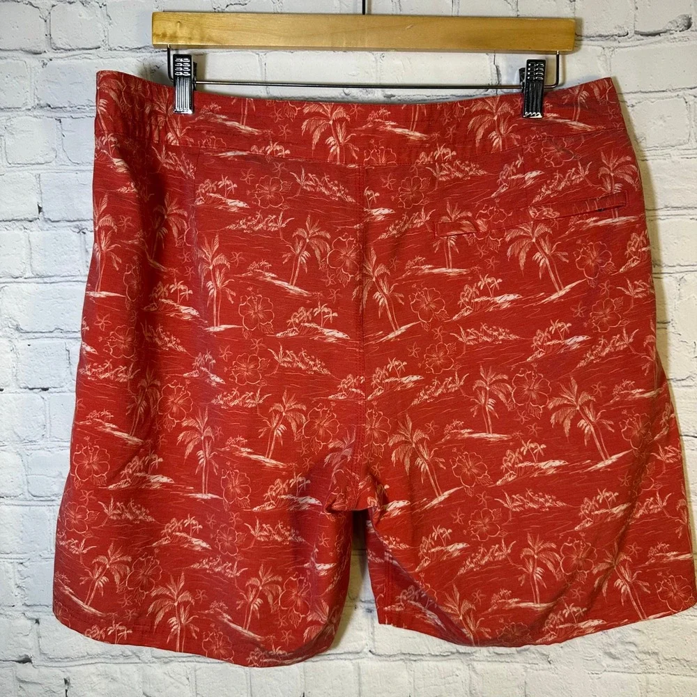 Fair Harbor Mens Red Tropical Palm Floral Board Shorts‎ Swim Trunks Size 36